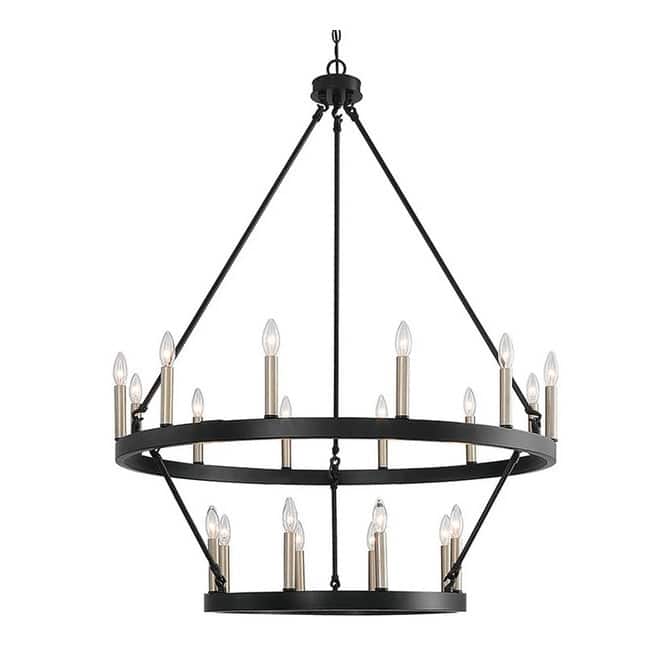 2-Tier Farmhouse 20-light Wagon Wheel Chandelier - Black Finish
