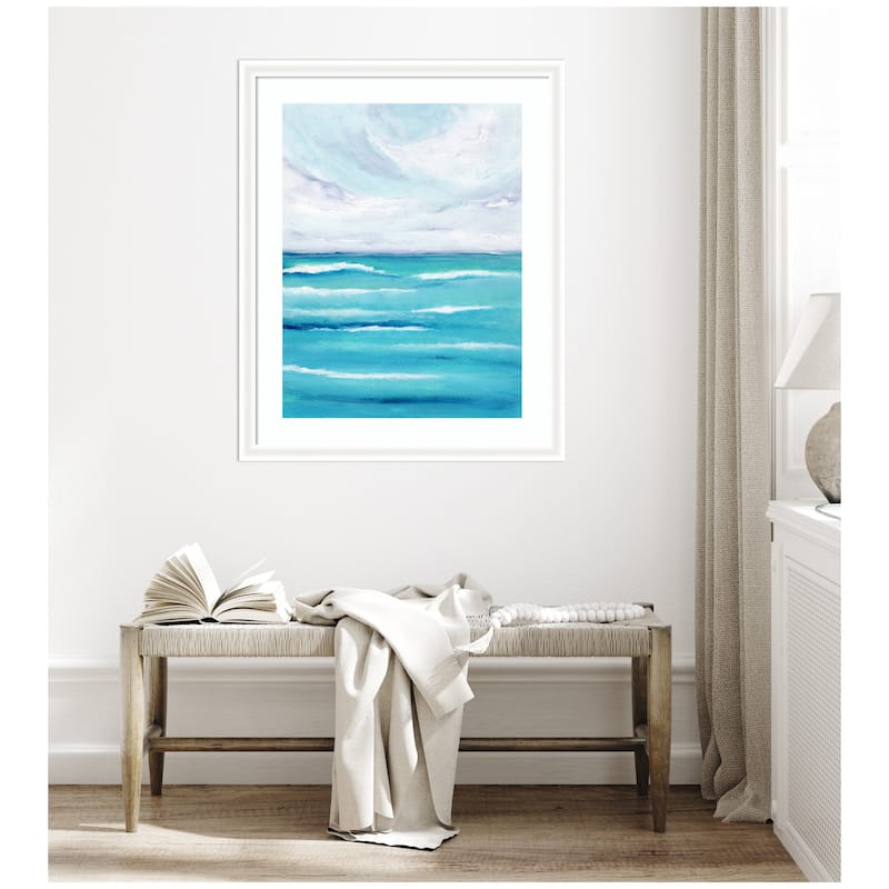 Kate and Laurel Framed Art Evening Ocean Waves by Nikita Jariwala
