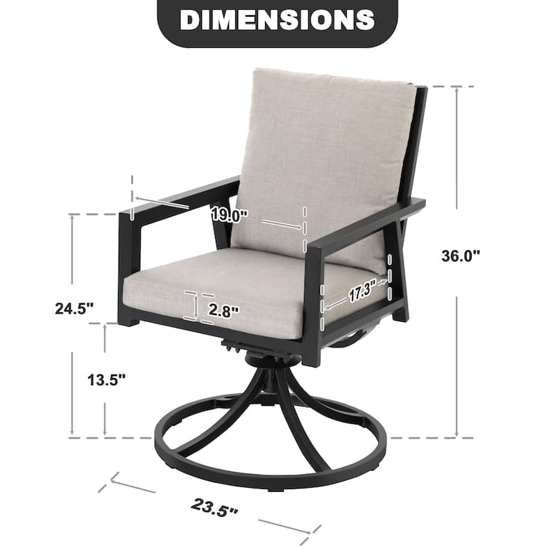 Outdoor 2-Piece Aluminum Swivel Chairs with Gray Cushions