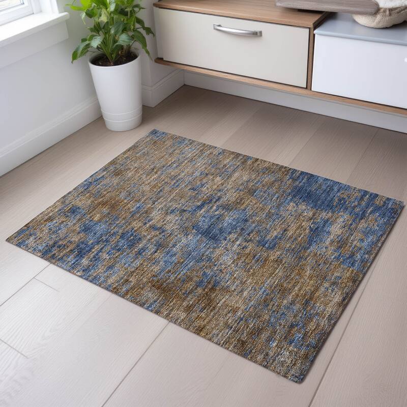 Premium Washable Super Soft Abstract Contemporary Mayfield Rug - Navy - 1'8" x 2'6"