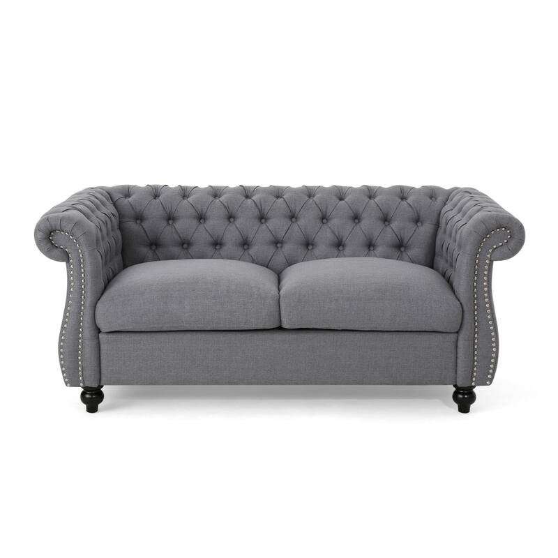 61.75" Velvet Chesterfield Loveseat Sofa with Button-Tufted Upholstery, Nailhead Trim and Rolled Arms