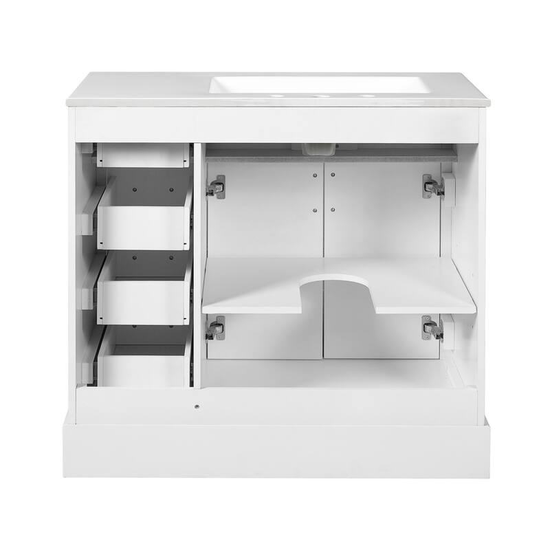 36" Luxury Elegant Bathroom Vanity with Ceramic Sink,Soft Closing Doors,4 Durable Smooth Soft-close Drawers,1 Adjustable Shelf