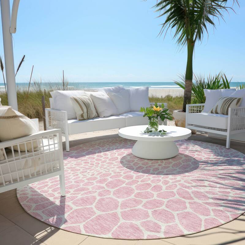 Machine Washable Indoor/ Outdoor Chantille Animal Print Rug - Pink - 8' x 8'