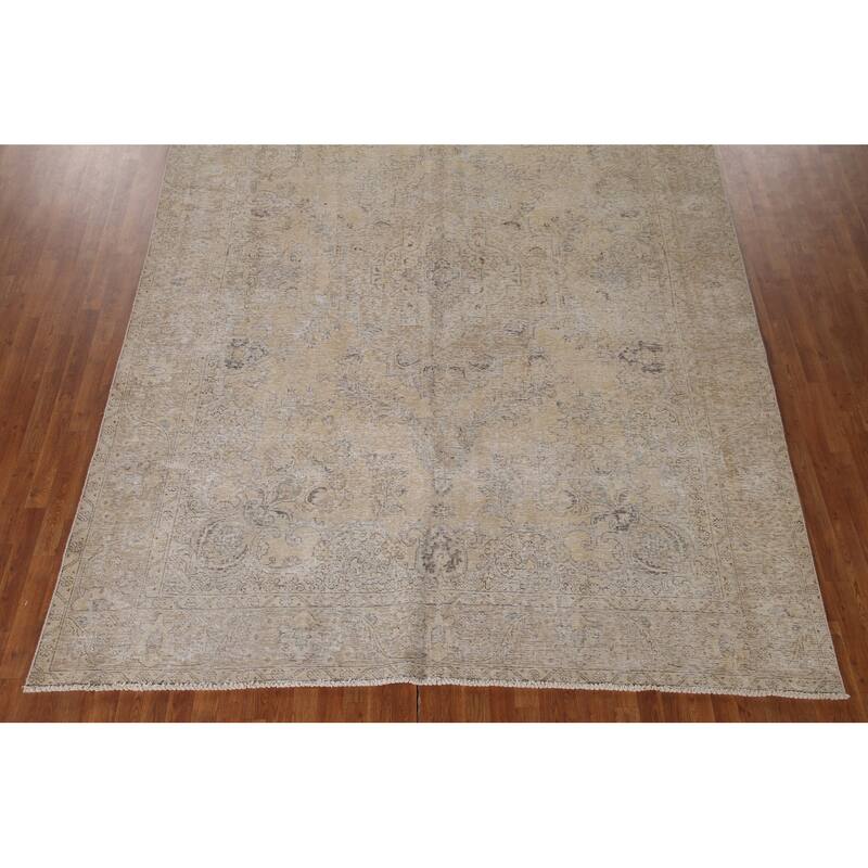 Muted Distressed Tabriz Persian Vintage Rug Hand-knotted Wool Carpet - 9'2"x 12'7"