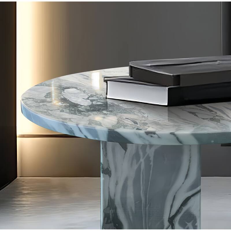 Gray Blue Natural Marble Coffee Table Living Room Table with Natural Stone Polished Surface, for Living Room