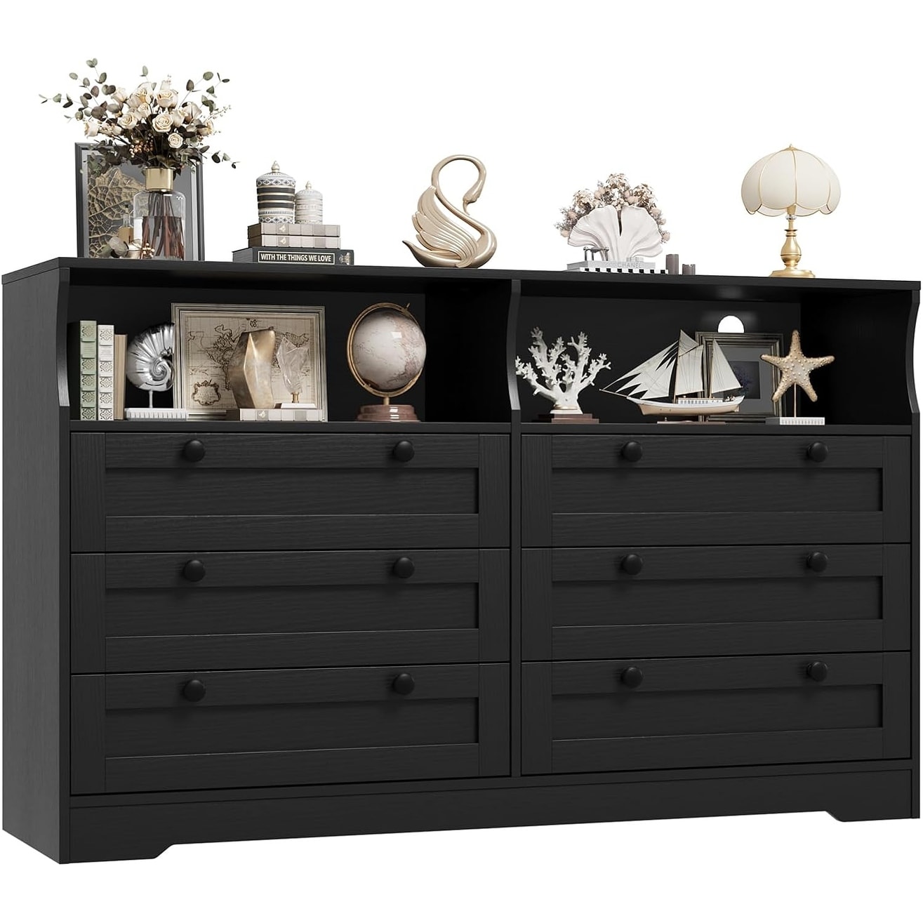 Drawer Dresser Wood LED Outlets Scratch Resistant Bedroom Organizer Modern Cabinet