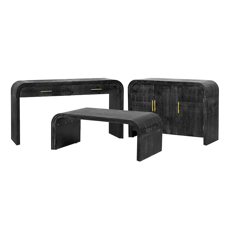 Retro Minimalist Curved Sideboard with Gold Handles and Adjustable Dividers