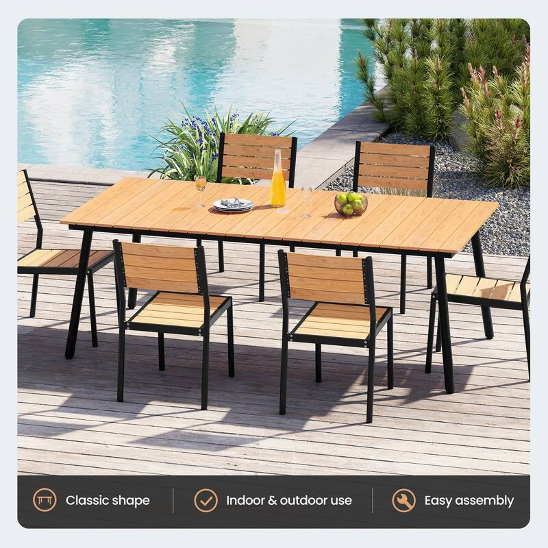 7 Pieces Outdoor Dining Set Aluminum Dining Table with Stackable Chairs