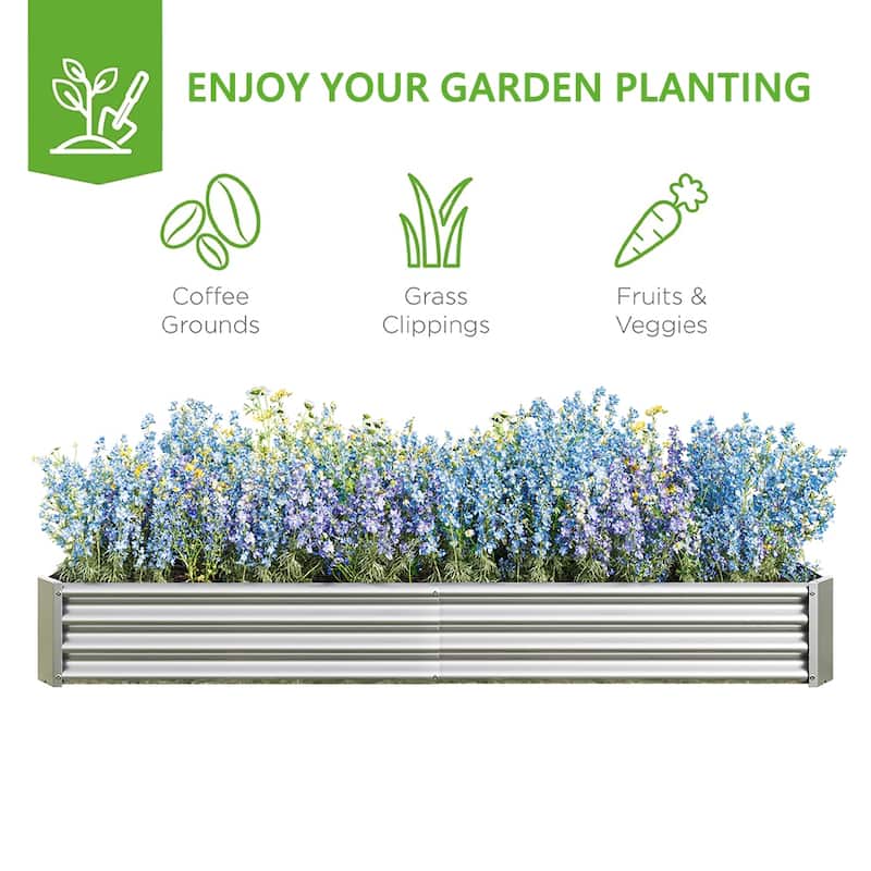 Outdoor Galvanized Metal Raised Garden Bed Kit - 7.6 x 3.7 x 1 ft