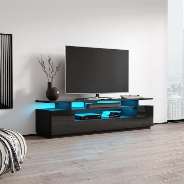 MDA Designs Orbit Gloss Black TV Stand with Gloss Black Curved Sides for Flat Screen TVs up to 55/”