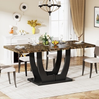 Modern Dining Table with Faux Marble Veneer, 63 Inch Wooden Kitchen ...