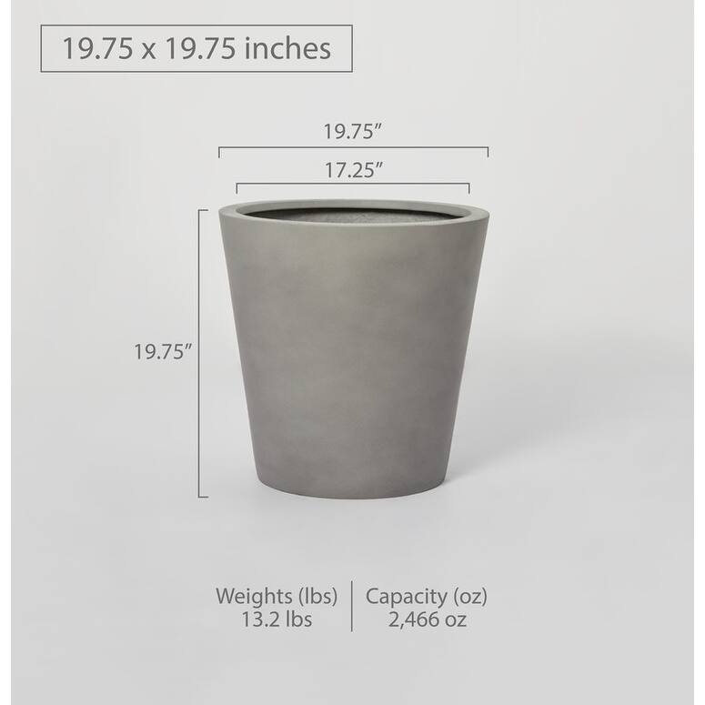 Indoor/Outdoor Large Minimalist Fiberstone Lightweight Cone Round Planter Pot - 19, 15, 11 in