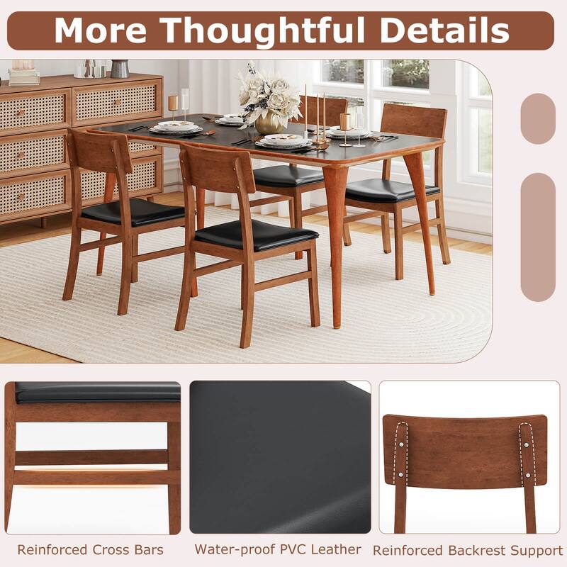 Costway Dining Chairs Set of 2/4 with Rubber Wood Legs & Upholstered - Black + Oak