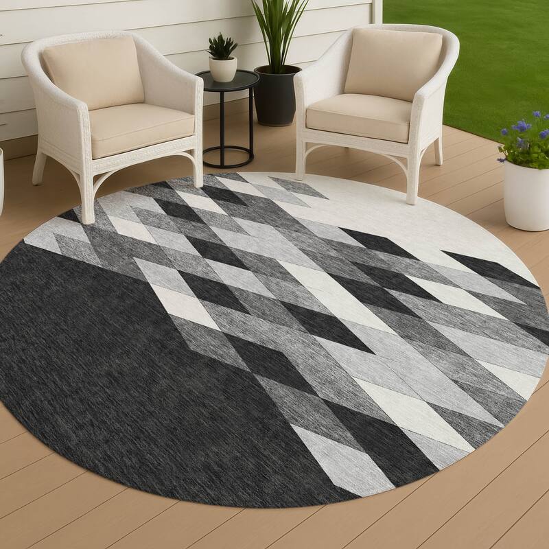 Machine Washable Indoor/ Outdoor Modern Avo Chantille Rug - Black - 8' x 8'