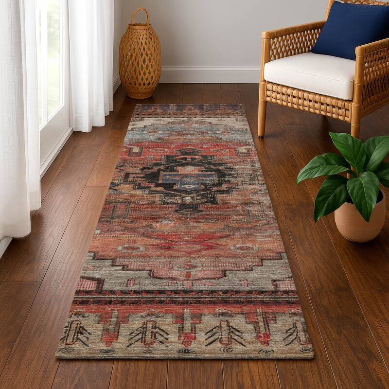 Premium Washable Super Soft Global Traditional Mayfield Rug - Paprika - 2'3" x 7'6"