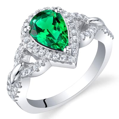Sterling Silver 1 ct Created Emerald Halo Ring