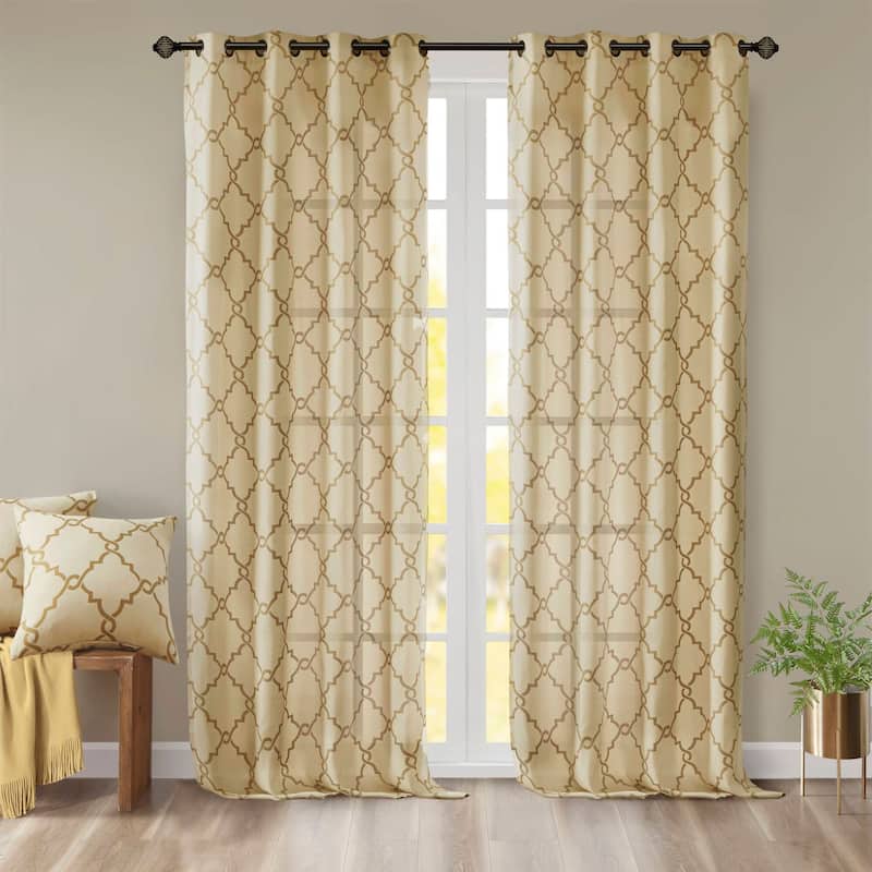 Madison Park Westmont Fretwork Print Grommet Top Window Single Curtain Panel