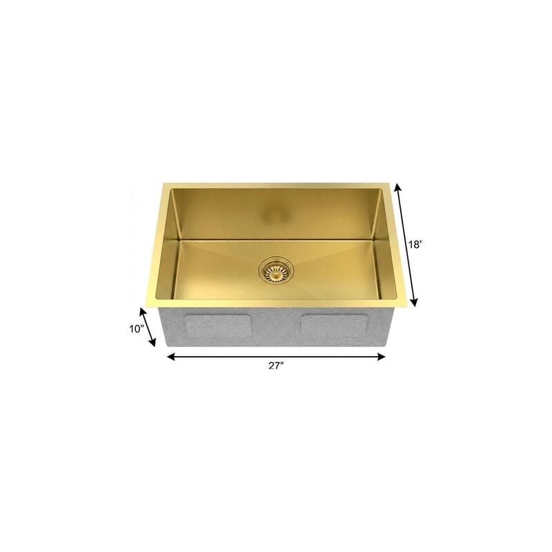 HomeRoots 10" X 27" Gold Stainless Steel Undermount Kitchen Sink - 27.00 in. x 10.00 in. x 18.00 in.