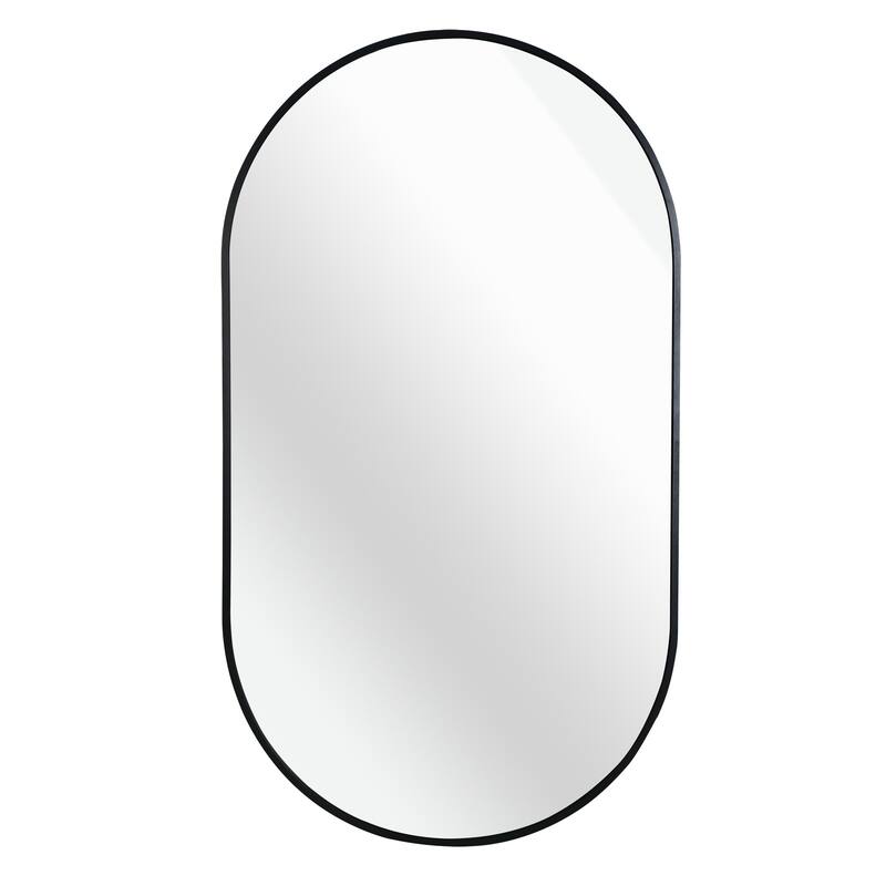GDFStudio - Verona Modern Metal Frame Oval Bathroom Vanity Decorative Mirror with Elongated Silhouette & Easy Wall Mounting