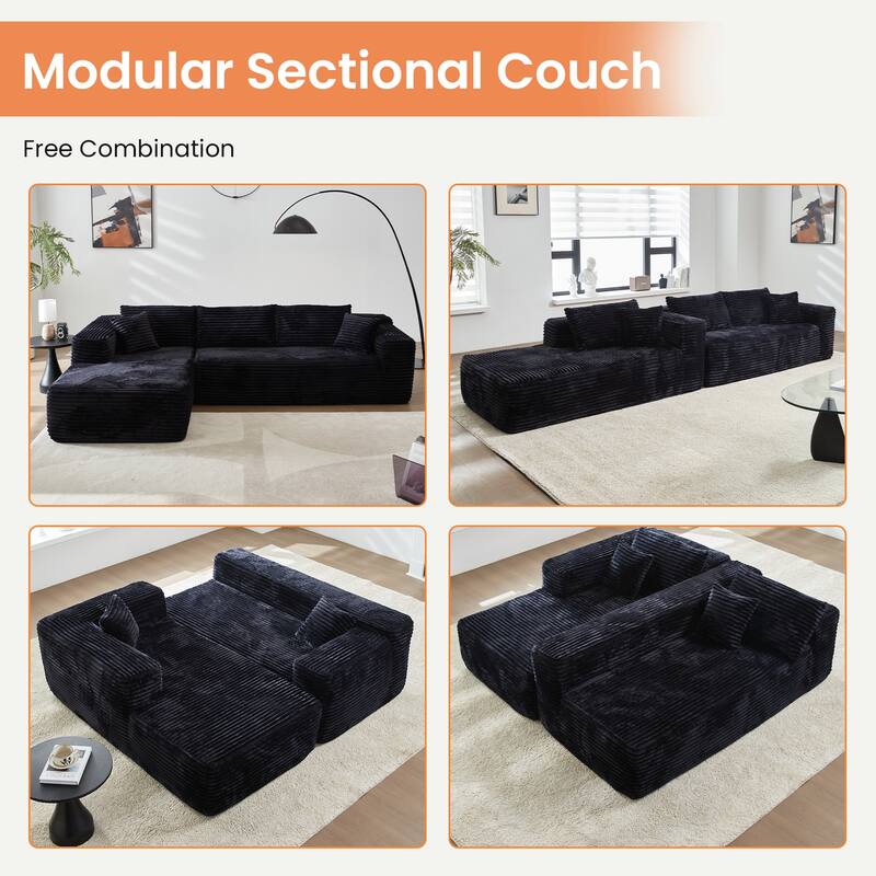 XIZZI Modern Plush Sectional Chaise Couch with Bean Bag Chair