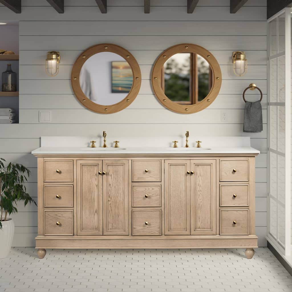 Bella 60-inch Double Vanity with Engineered White Top - Overstock ...