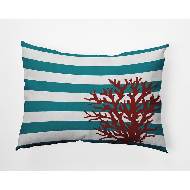 Coral and Stripes Decorative Throw Pillow - 14" x 20" - Lake Blue
