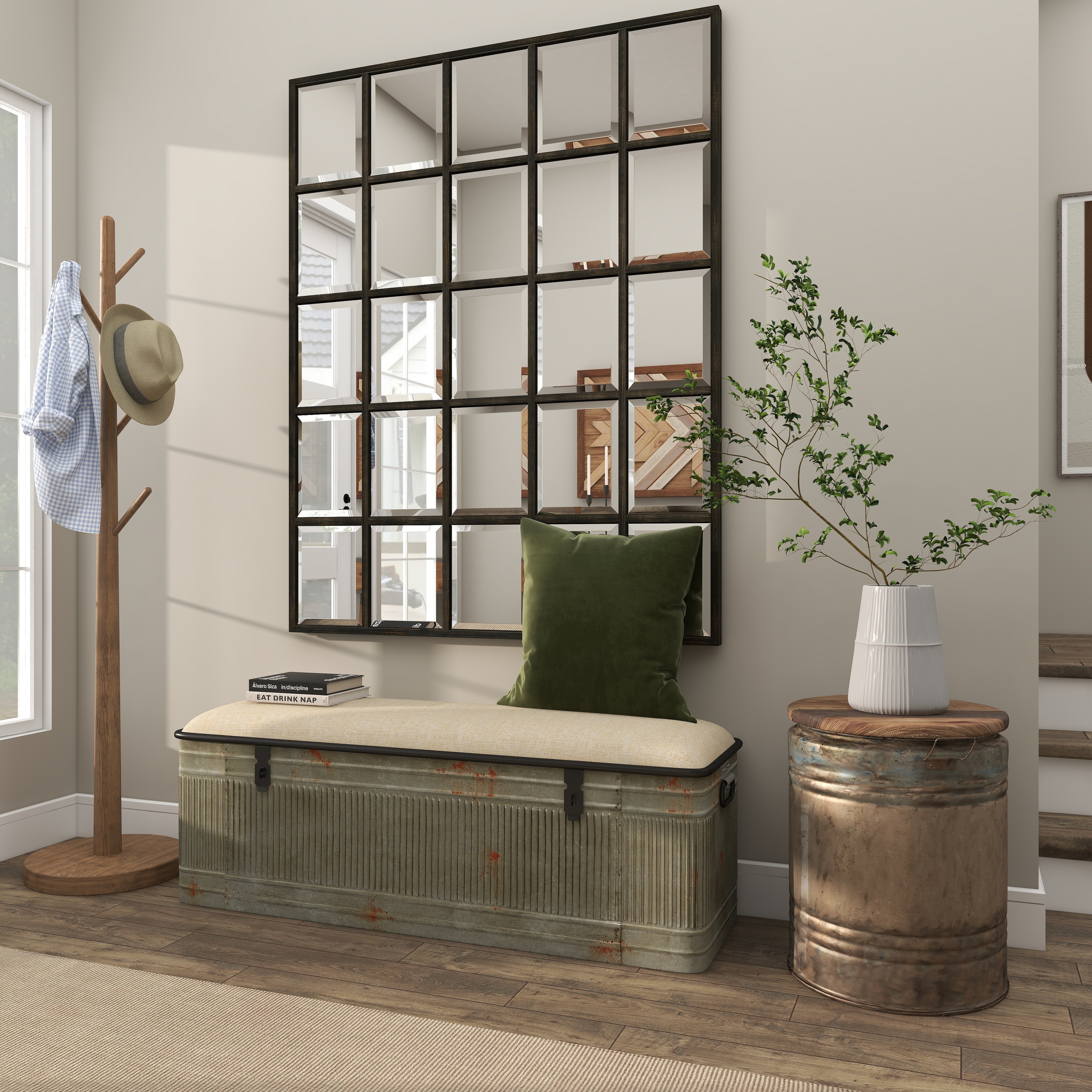 Gray Metal Farmhouse Accent Table with Brown Wood Top - 16 x 16 x 20