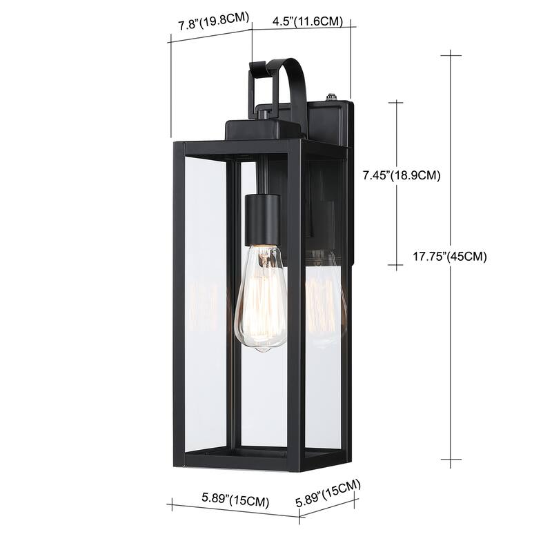 1-Light Matte Black Outdoor Wall Lantern Sconce with Dusk to Dawn