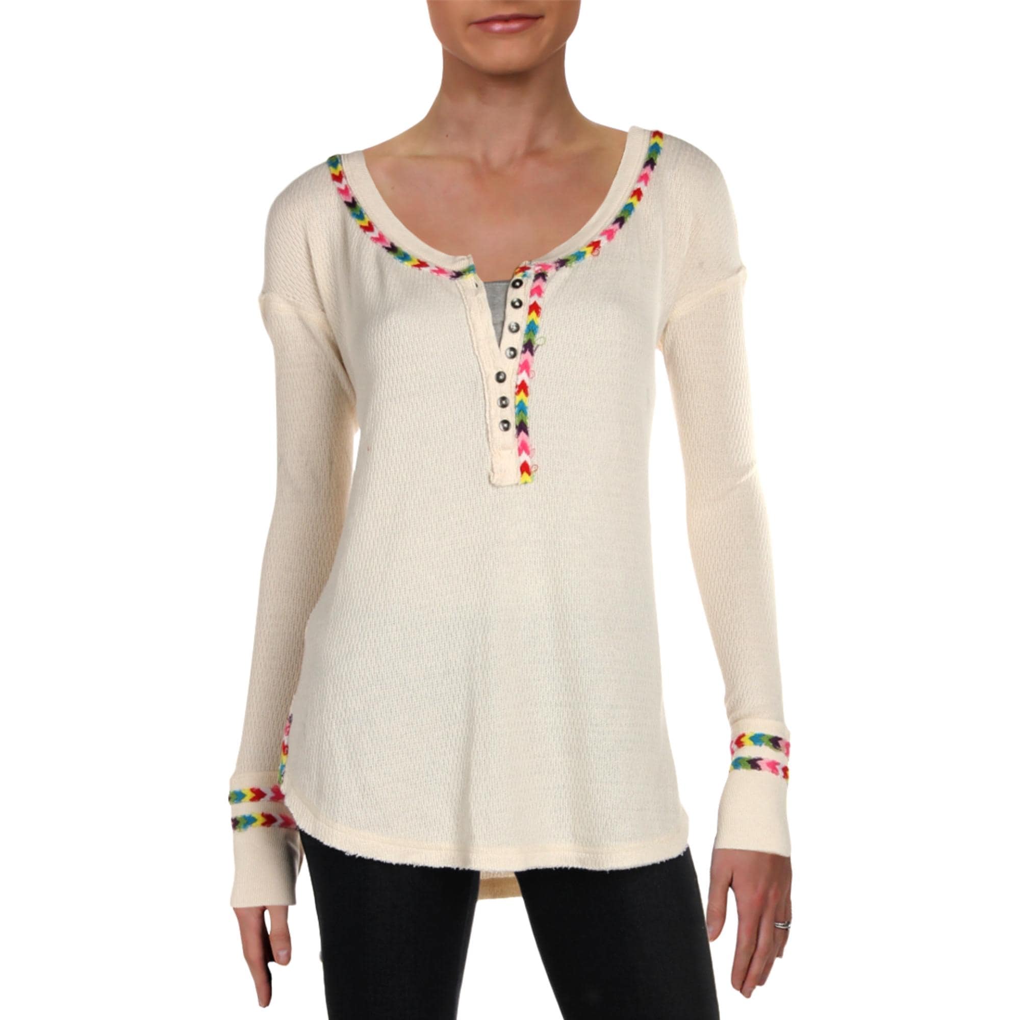 Shop We The Free Womens Juniors Thermal Top Contrast Trim Long Sleeves Overstock 23512018 Black S
