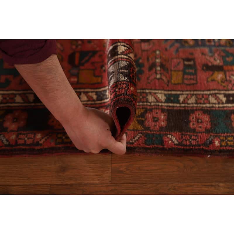 Pink Gharajeh Persian Vintage Runner Rug Handmade Tribal Wool Carpet - 3'2"x 12'9"