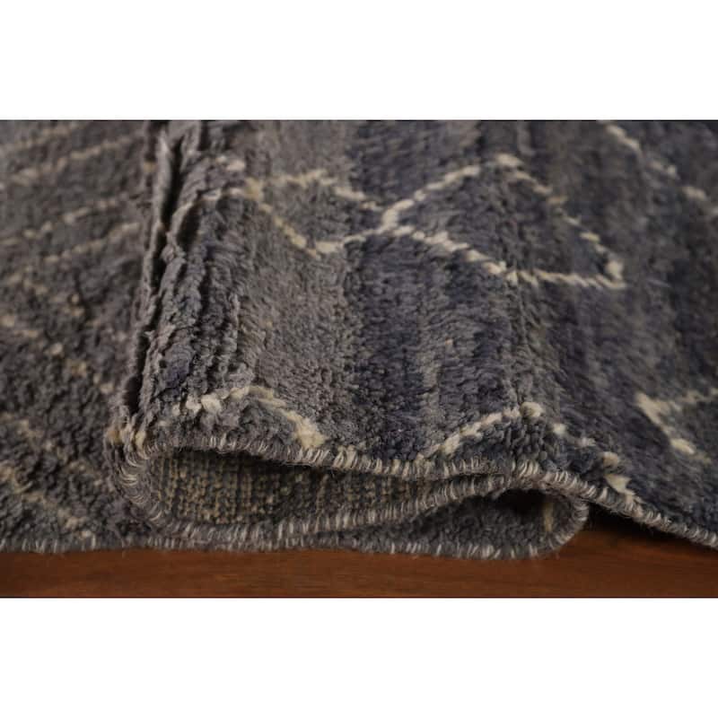 Grey Trellis Moroccan Style Large Rug Hand-Knotted Wool Carpet - 9'11" x 14'7"