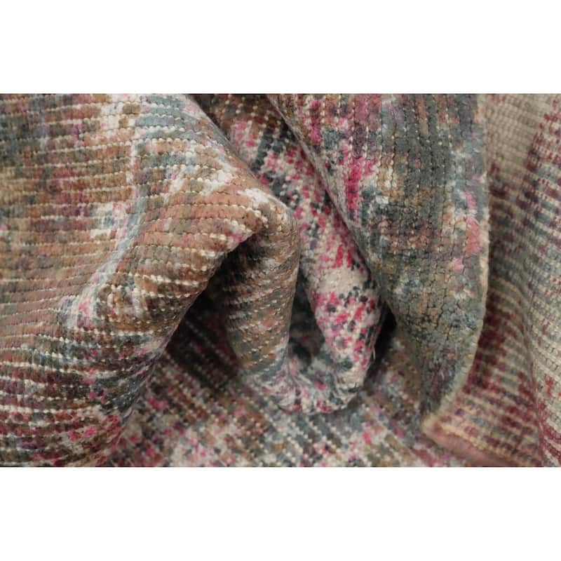 Hand Knotted Oriental Viscose Silk Carpet Modern Abstract Pink Abstract Area Rug - 7' 10'' X 5' 5''
