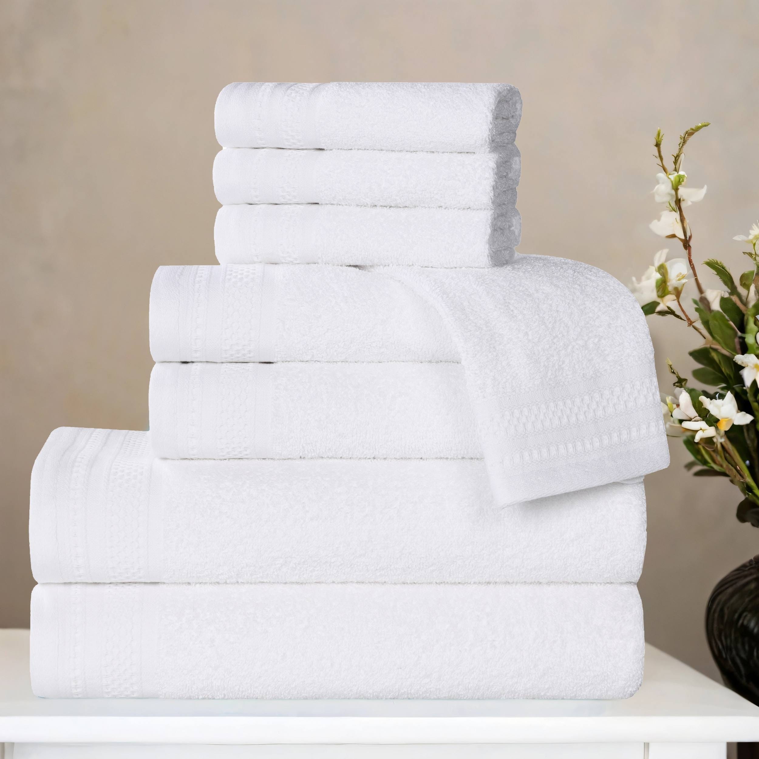 Superior Honeycomb Textured Border Cotton Medium Weight 8 Piece Towel Set