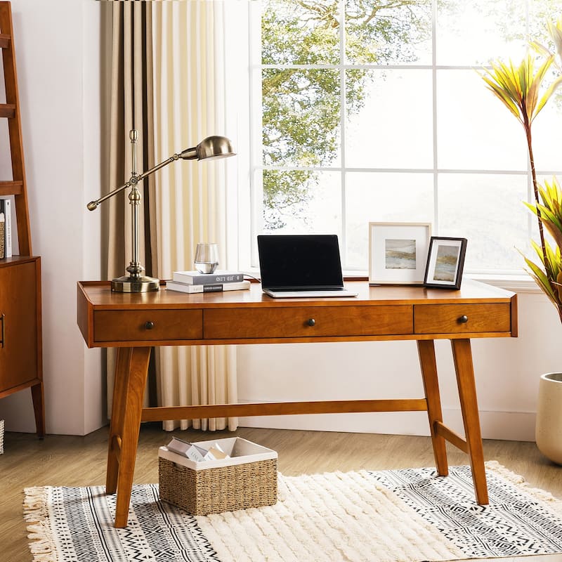 Eugenia Mid-century Office Desk with Drawer Divider&Cable Management&Charging Station by HULALA HOME - Acorn