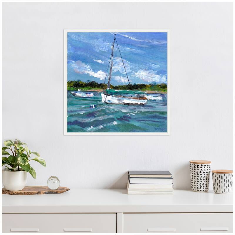 Kate and Laurel Sylvie Sailboat Canvas Framed Canvas by Patricia Shaw