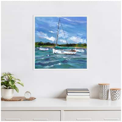 Kate and Laurel Sylvie Sailboat Canvas Framed Canvas by Patricia Shaw