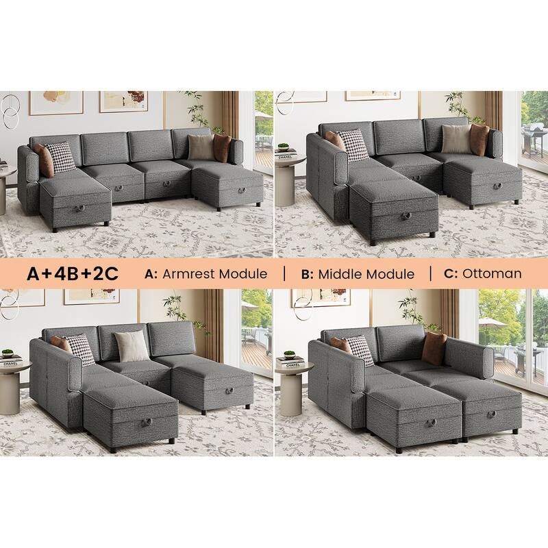 Aiden Modern Sectional Sofa with Storage Seats Upholstered Chenille Fabric
