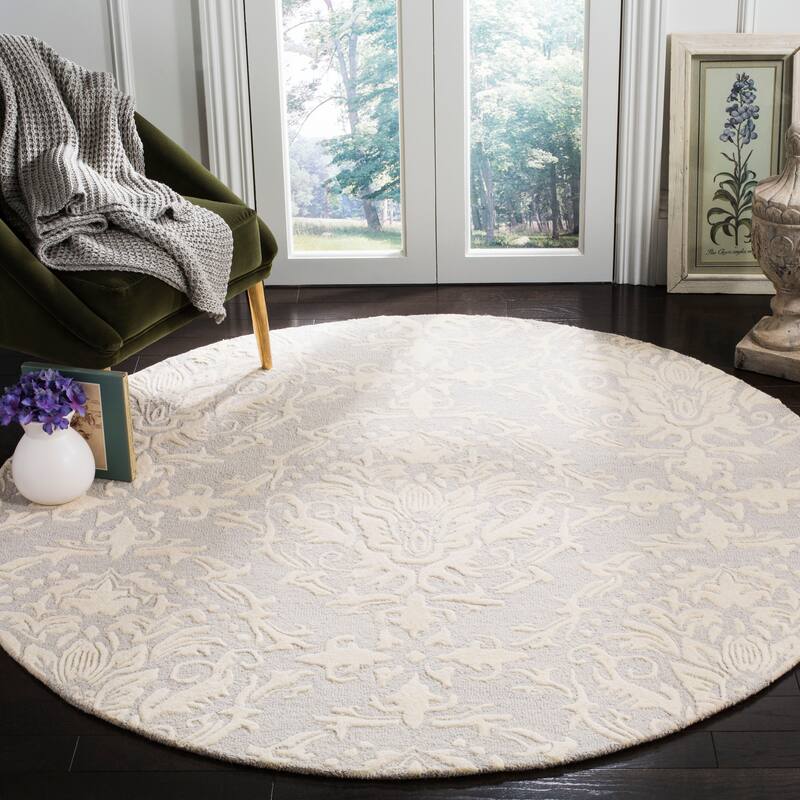 SAFAVIEH Handmade Blossom Lollie Modern Floral Wool Rug - 6' Round - Light Grey/Ivory