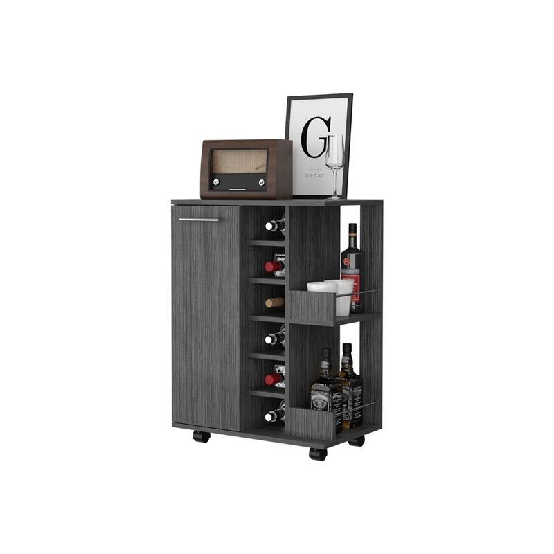FM Furniture Tennessee Bar Cart, One Cabinet With Division,Black - N/A
