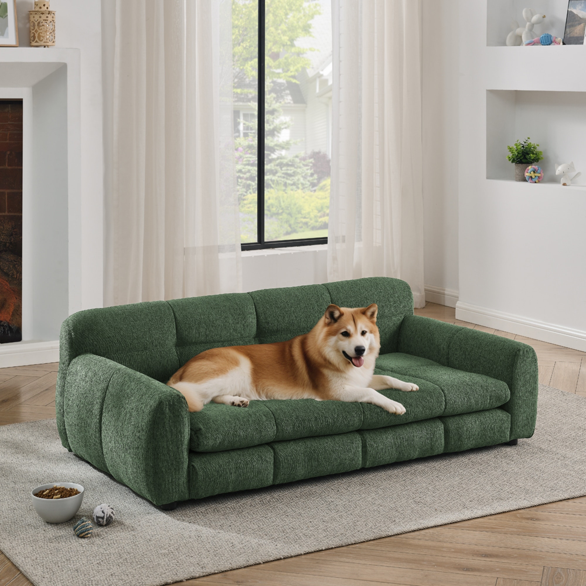 Roomfitters Large Size Modern Upholstered Pet Sofa Elevated Dog Bed Couch with Biscuit Tufted Cushion & Sturdy Frame