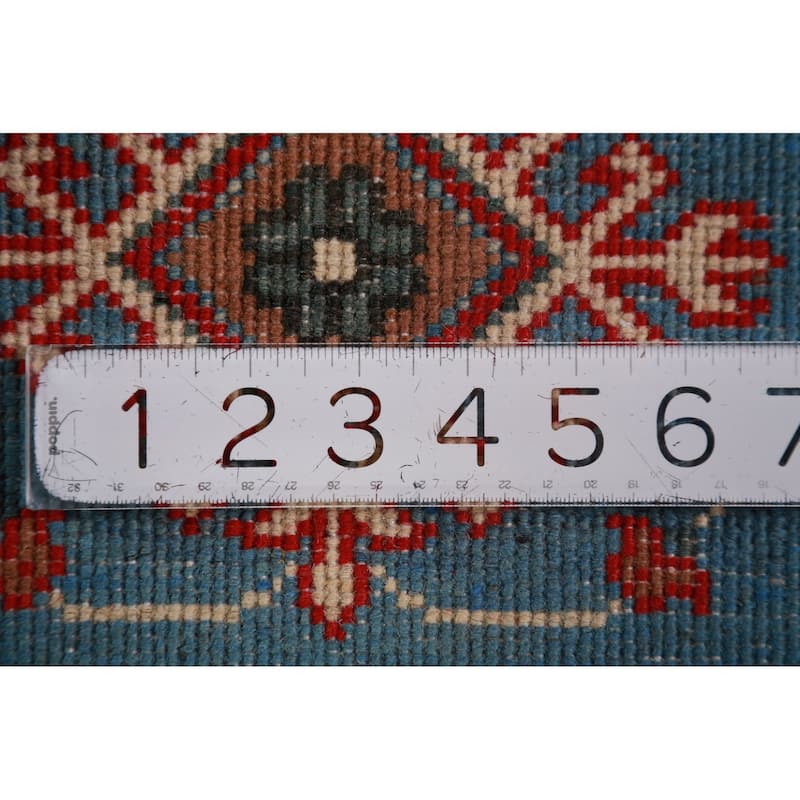 Geometric Kazak Foyer Rug Hand-Knotted Blue Traditional Wool Carpet - 2'8"x 4'0"