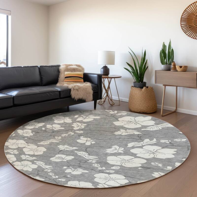 Premium Washable Super Soft Modern Floral Mayfield Rug - Gray - 8' x 8'