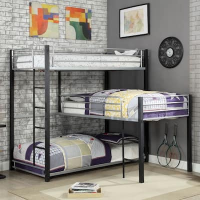 Hilt Contemporary Sand Black and Silver Twin Metal Triple Bunk Bed by Furniture of America