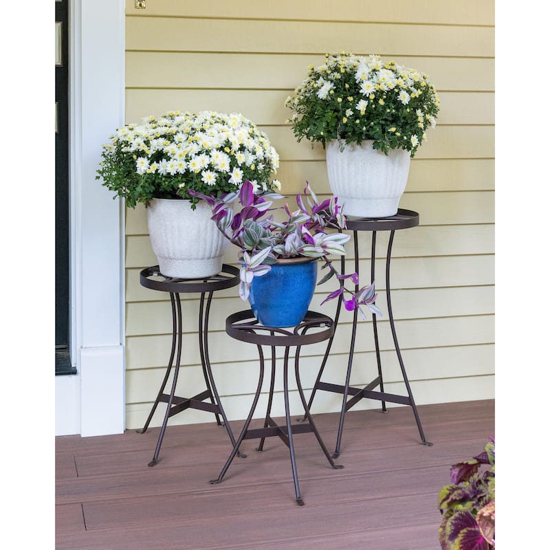 Achla Designs 18.75"H Roman Bronze Powedercoat Finish Wrought Iron Indoor Outdoor Tara Plant Stand - Middle, Patio Garden Accent