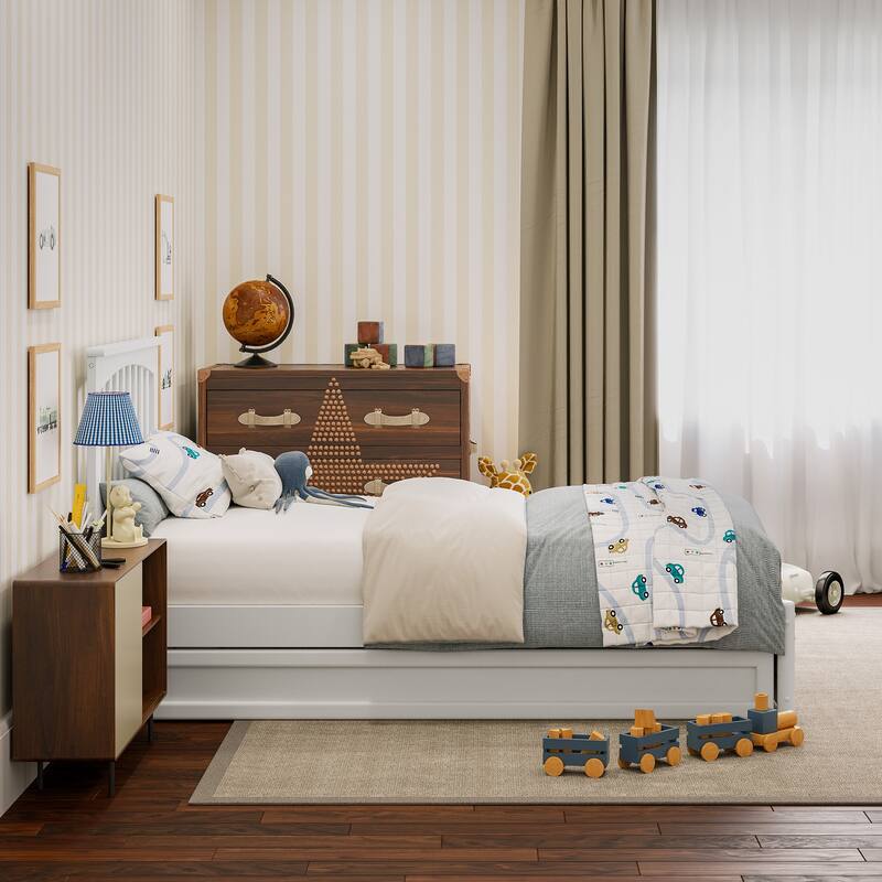 Everett Platform Bed with Panel Footboard and Twin Trundle