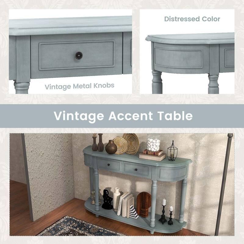 Costway 52'' Long Sofa Table with 2 Drawers & Open Shelf Retro Console - See Details