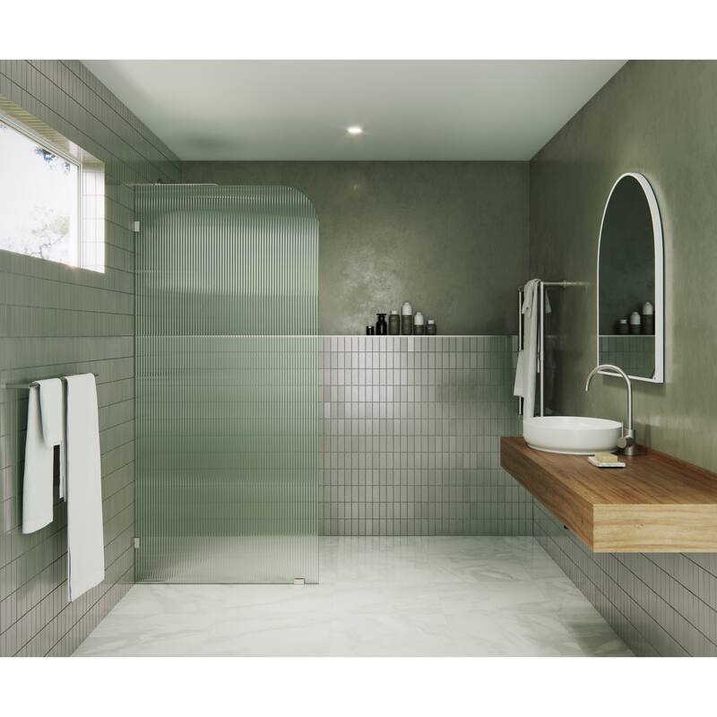 Glass Warehouse 36" x 78" Frameless Shower Door - Single Fixed Panel Fluted Frosted Radius - 36 Inch - Left - Brushed Nickel
