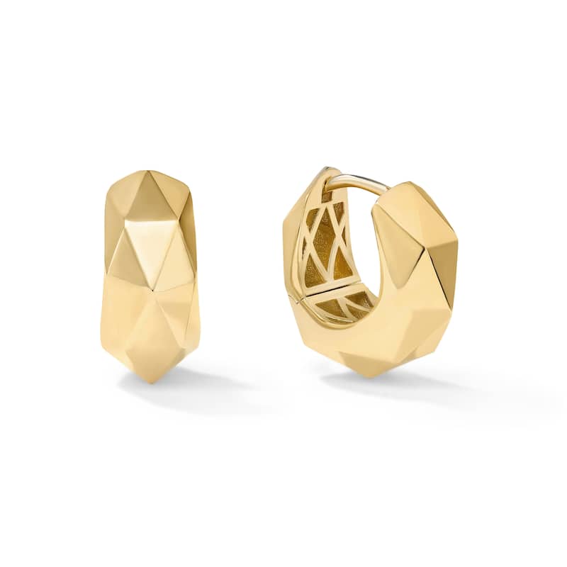 Clover 14K Yellow Gold High-Polish Faceted Huggie Hoop Earrings
