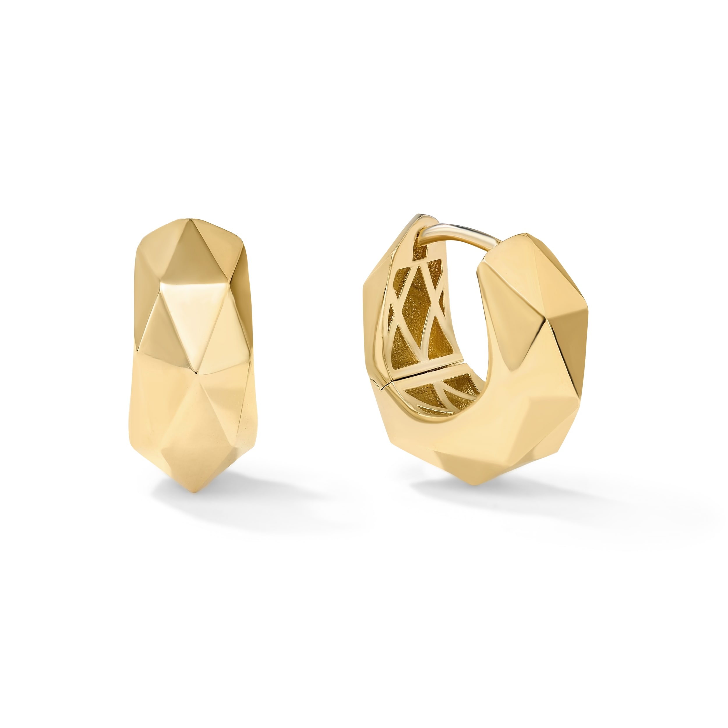 Clover 14K Yellow Gold High-Polish Faceted Huggie Hoop Earrings