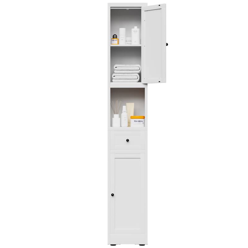 71 Inch Tall Bathroom Storage Cabinet, 5-Tier Narrow Metal Cabinet with 2 Doors & Adjustable Shelves, Freestanding Cabinet